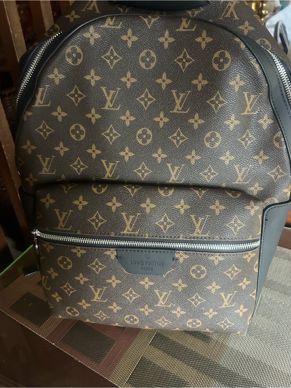 Louis Vuitton Monogram Canvas Backpack in Brown and Gold Accents